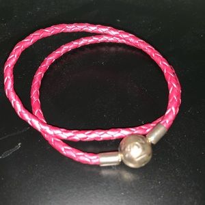 Pandora Pink Woven Double Leather Charm Bracelet